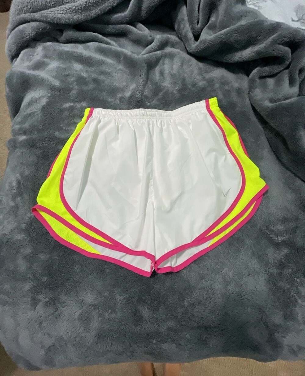 Nike Dri-FIT Tempo Running Shorts White with Neon Yellow and Pink Trim